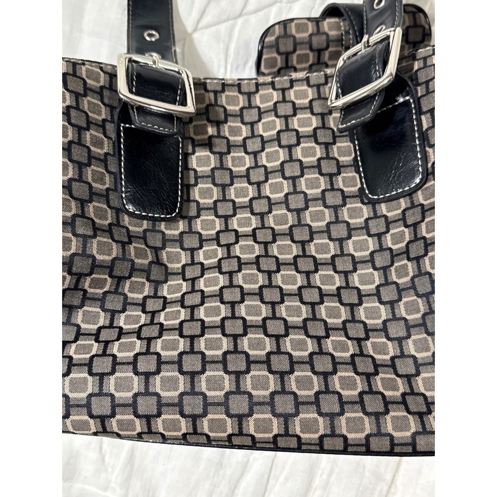 Nine West Geometric Print Satchel Shoulder Bag Black Tan with Coin Pouch Large - Picture 13 of 16